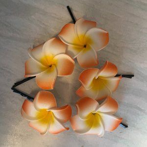 5 Fleurs Hawaiennes orange avec pince pour cheveux